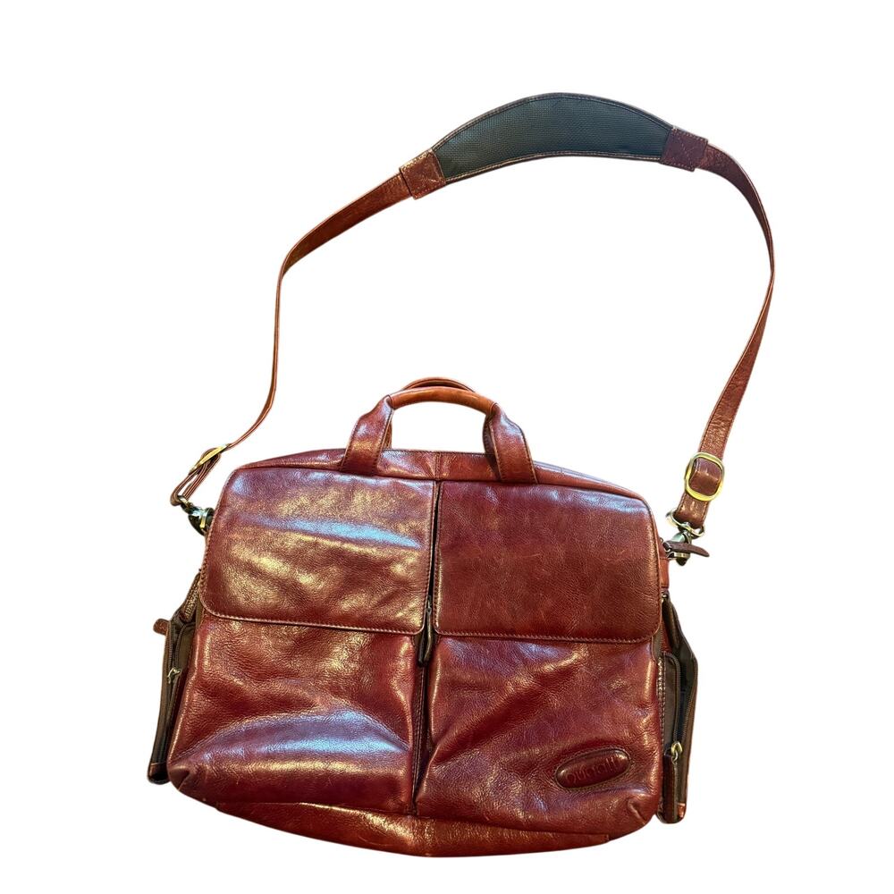 Vintage Bugatti Mahogany Leather Soft Briefcase Crossbody Bag (DL1)